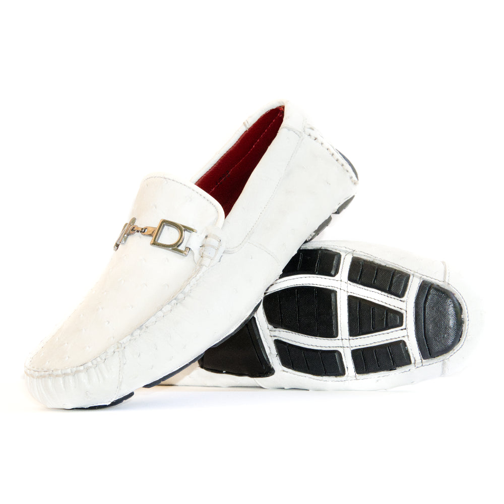 Men's Genuine Ostrich Exotic Driver Shoes Bolonia White