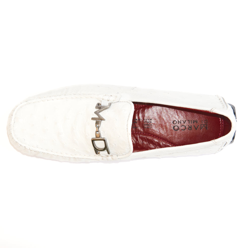 Men's Genuine Ostrich Exotic Driver Shoes Bolonia White
