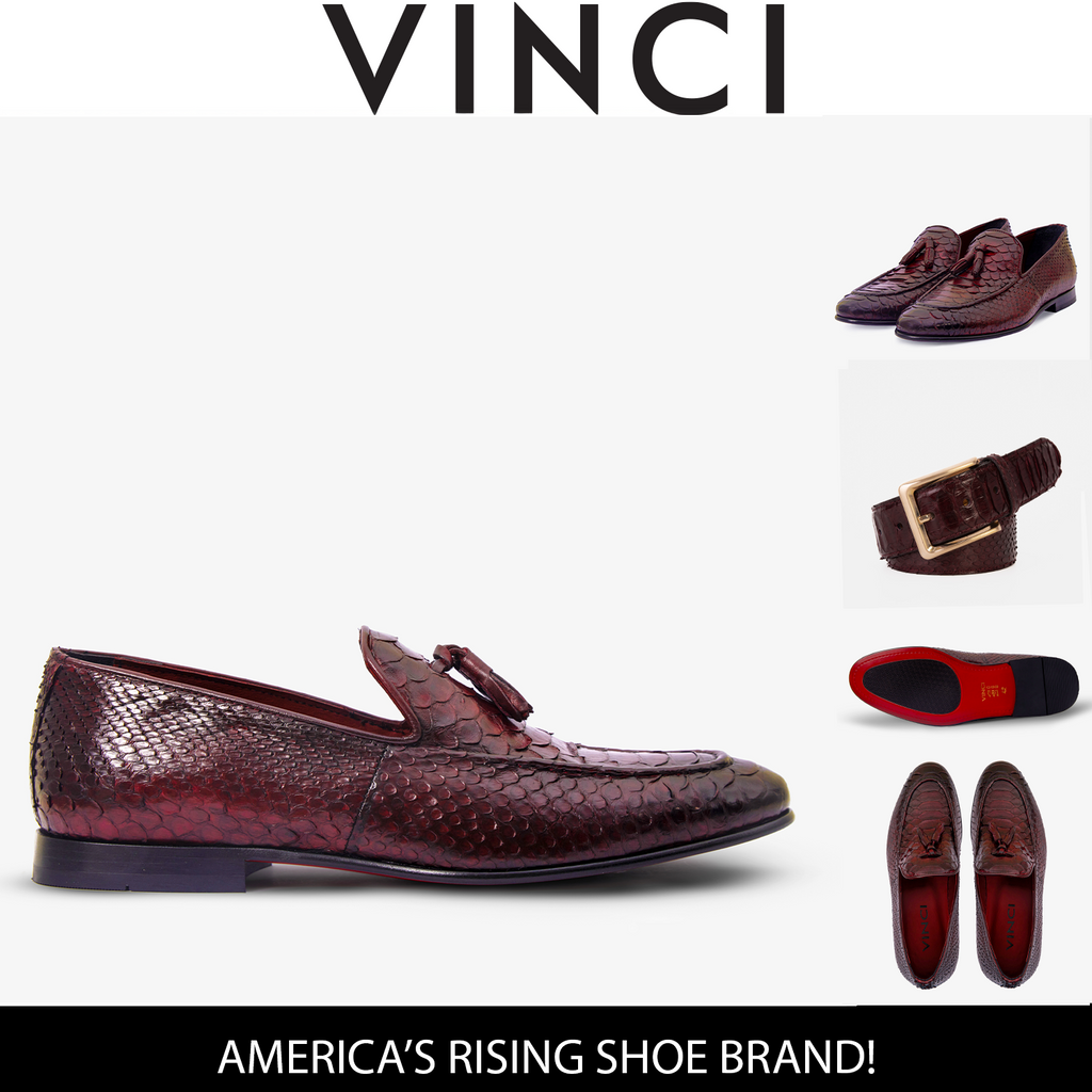 Vinci The Bethesda Burgundy Pyhtn Skin Leather Tassel Loafer Men Shoes