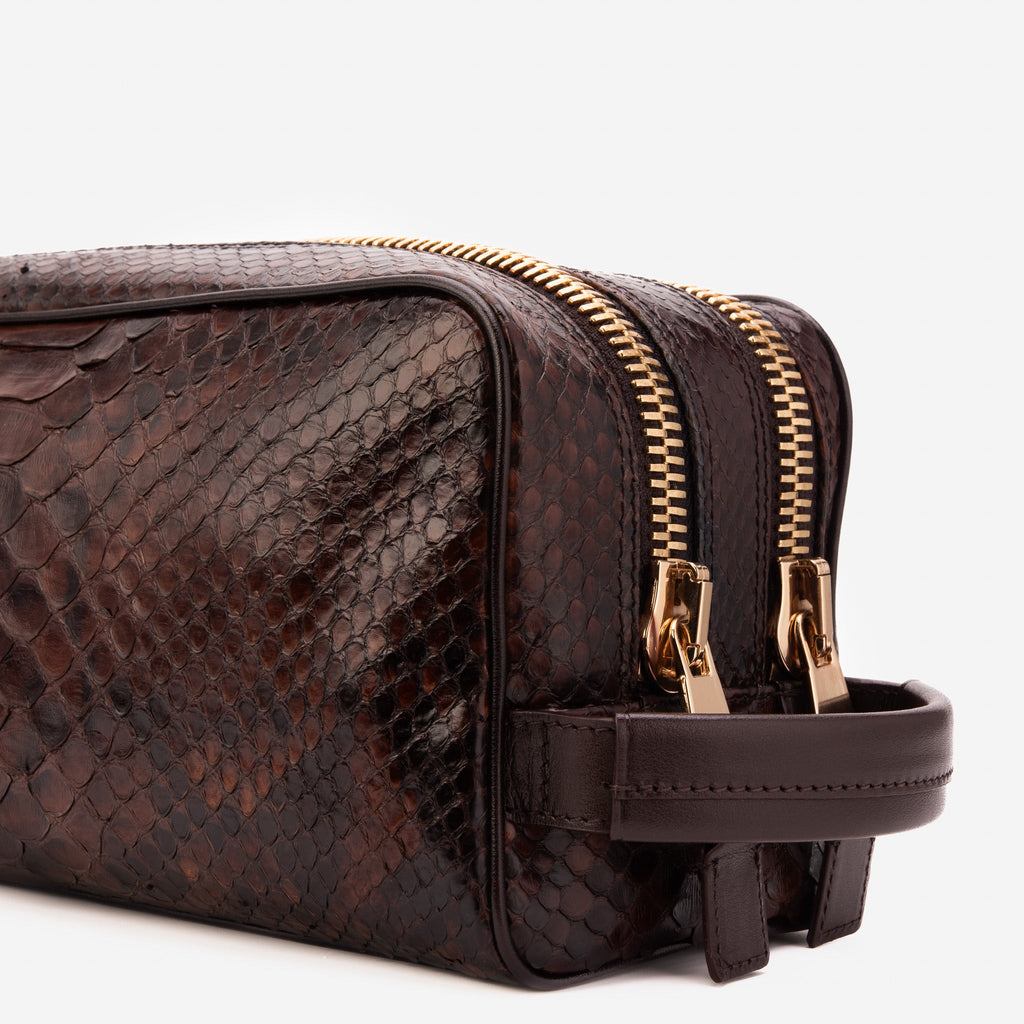 The Belluno Brown Snake Leather Men’s Essentials Bag