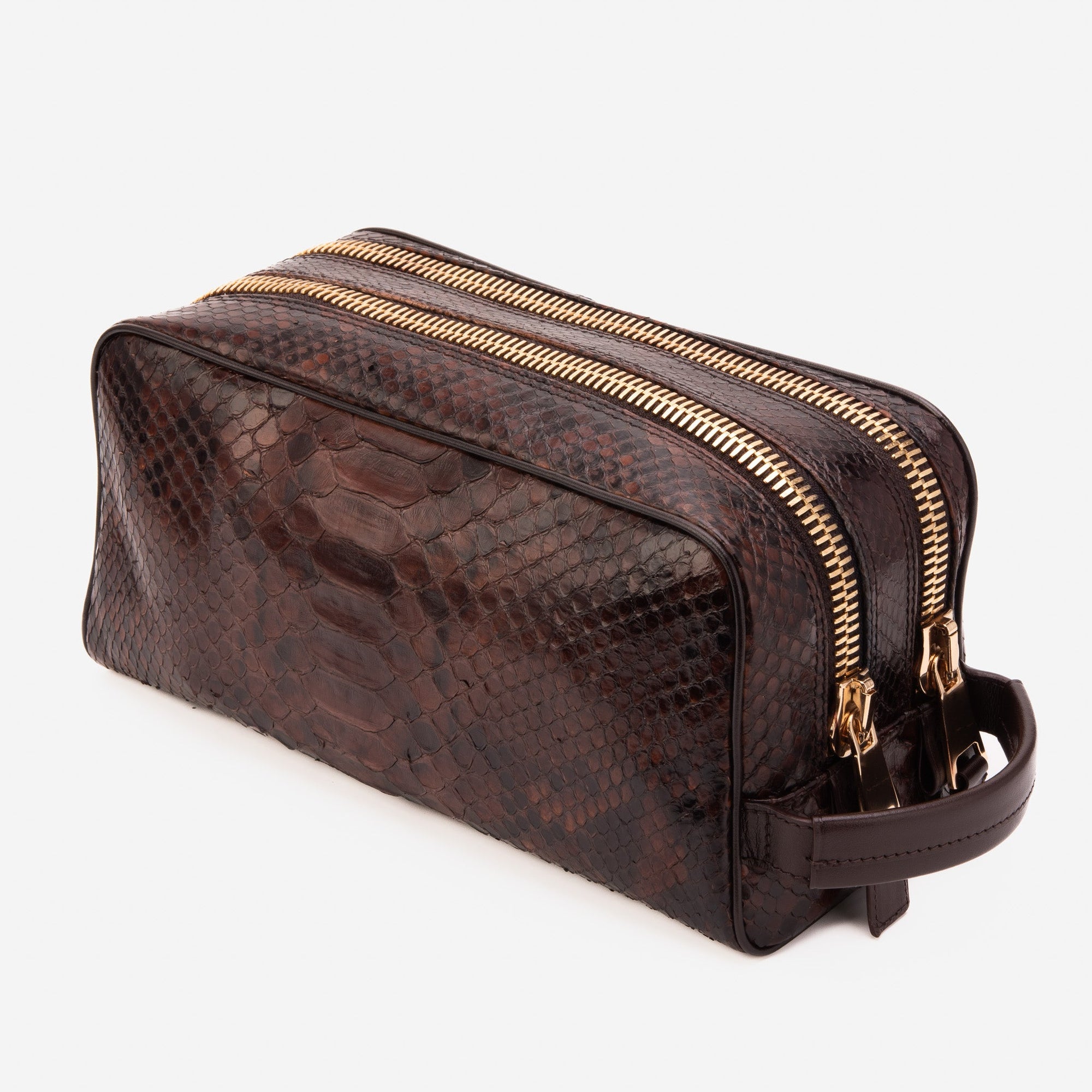 The Belluno Brown Snake Leather Men’s Essentials Bag