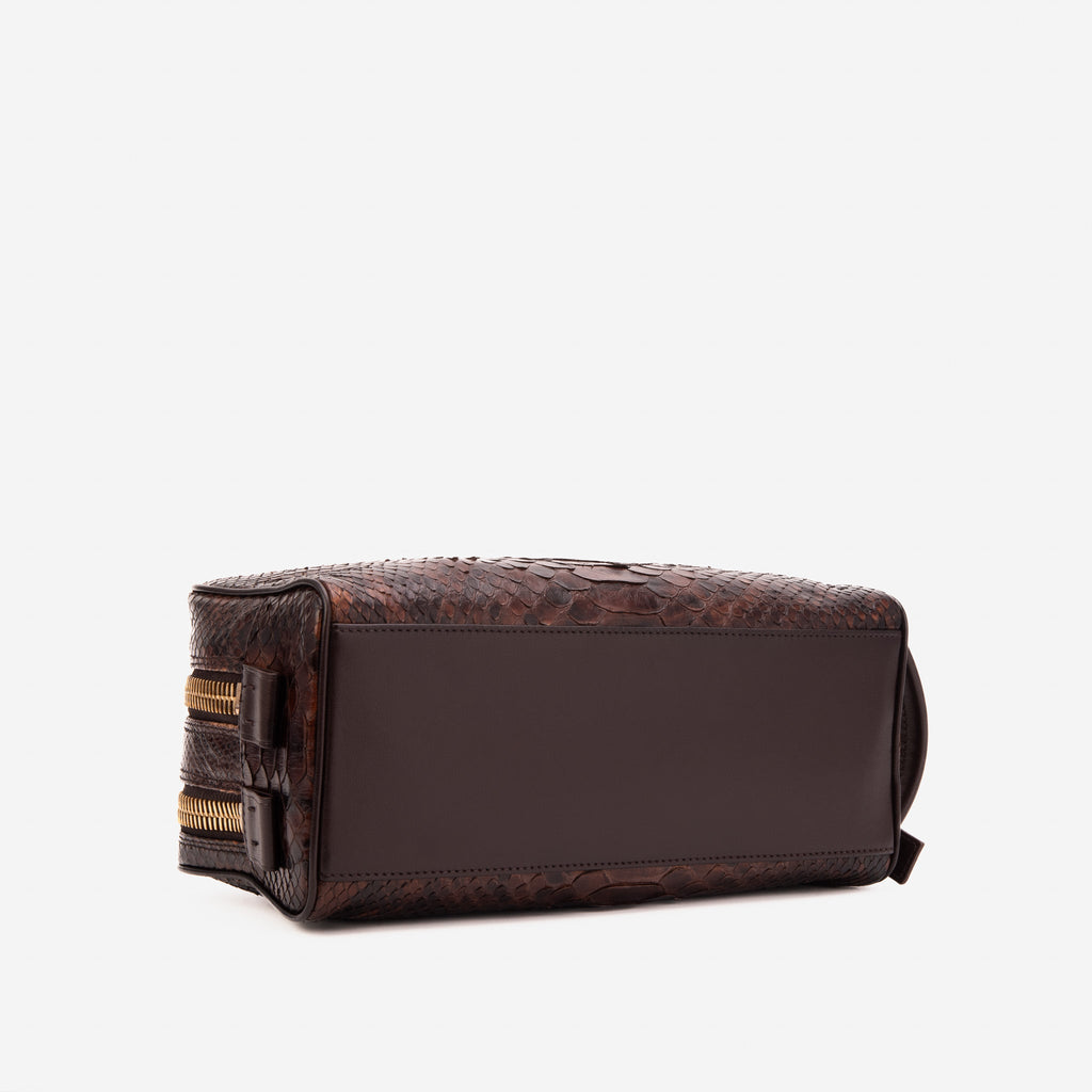 The Belluno Brown Snake Leather Men’s Essentials Bag