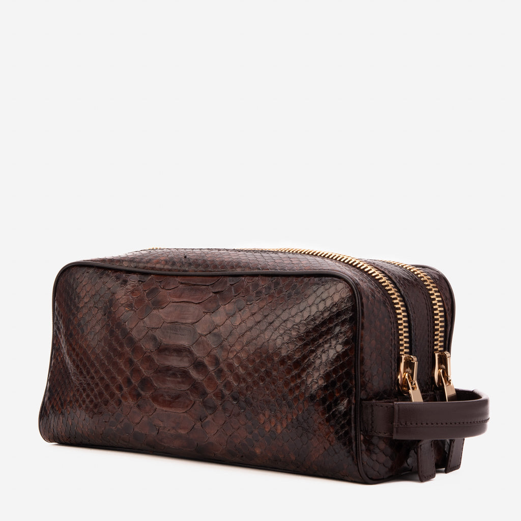 The Belluno Brown Snake Leather Men’s Essentials Bag