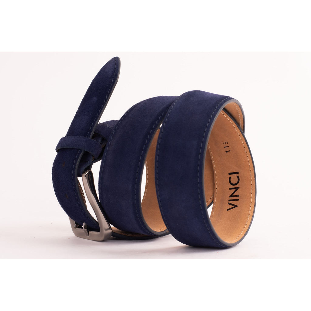 The Bari Navy Suede Leather Belt