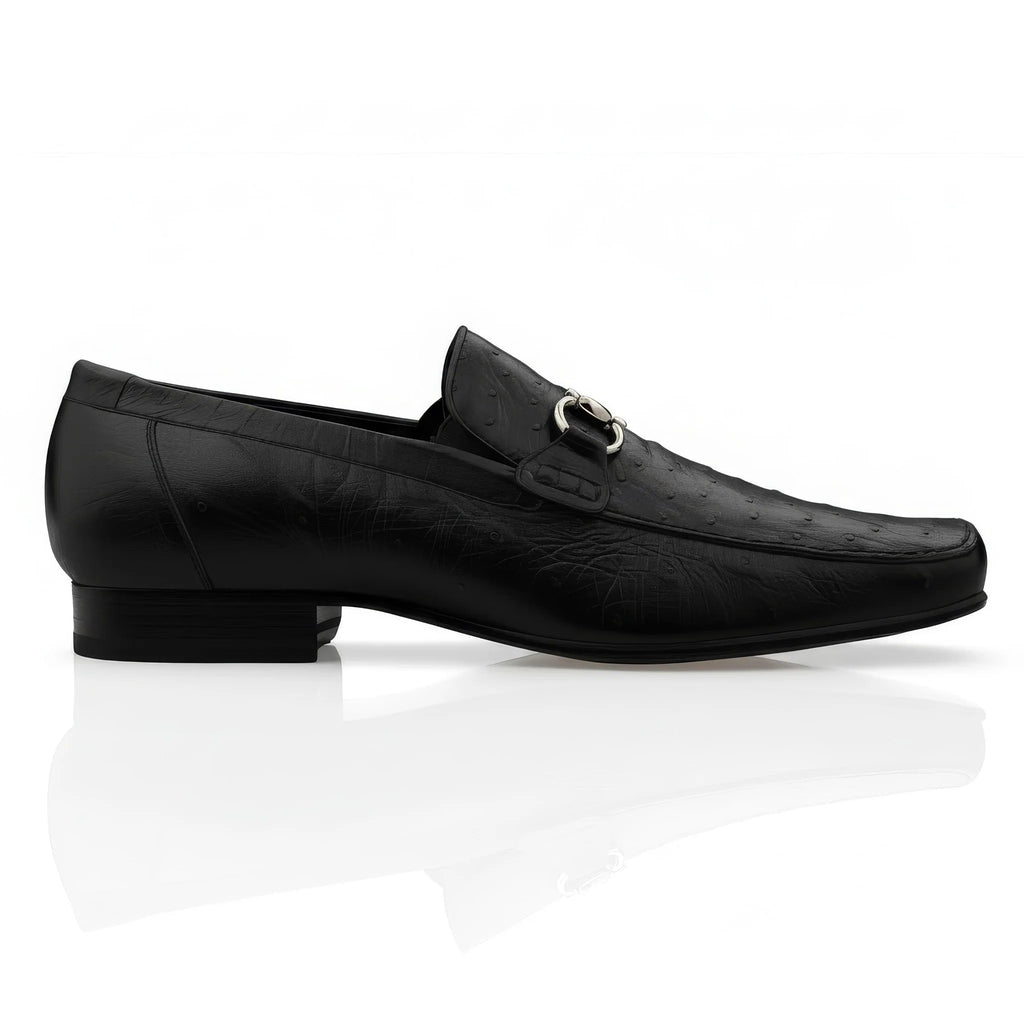 Belvedere Shoes Bartolo Ostrich Loafer Forest Black 1026OB