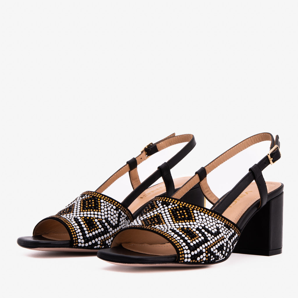 The Nampula Black Leather Women Slingback Sandal