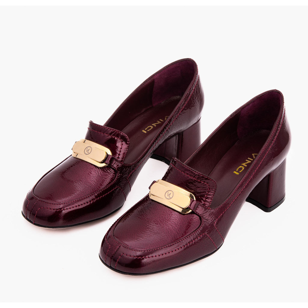 The Victoria Burgundy Leather Block Heel Pump Women Shoe