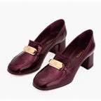 The Victoria Burgundy Leather Block Heel Pump Women Shoe