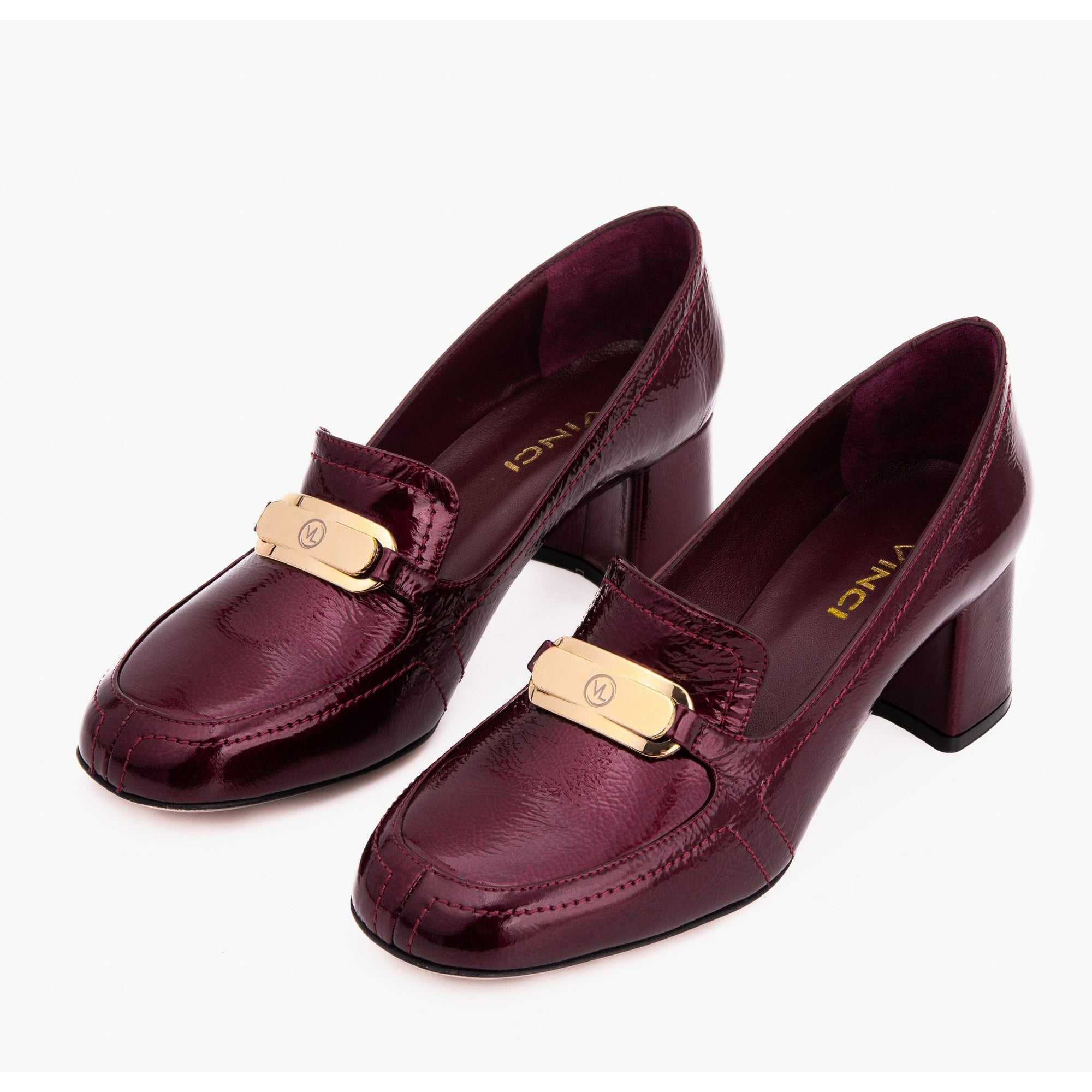 The Victoria Burgundy Leather Block Heel Pump Women Shoe