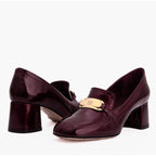 The Victoria Burgundy Leather Block Heel Pump Women Shoe