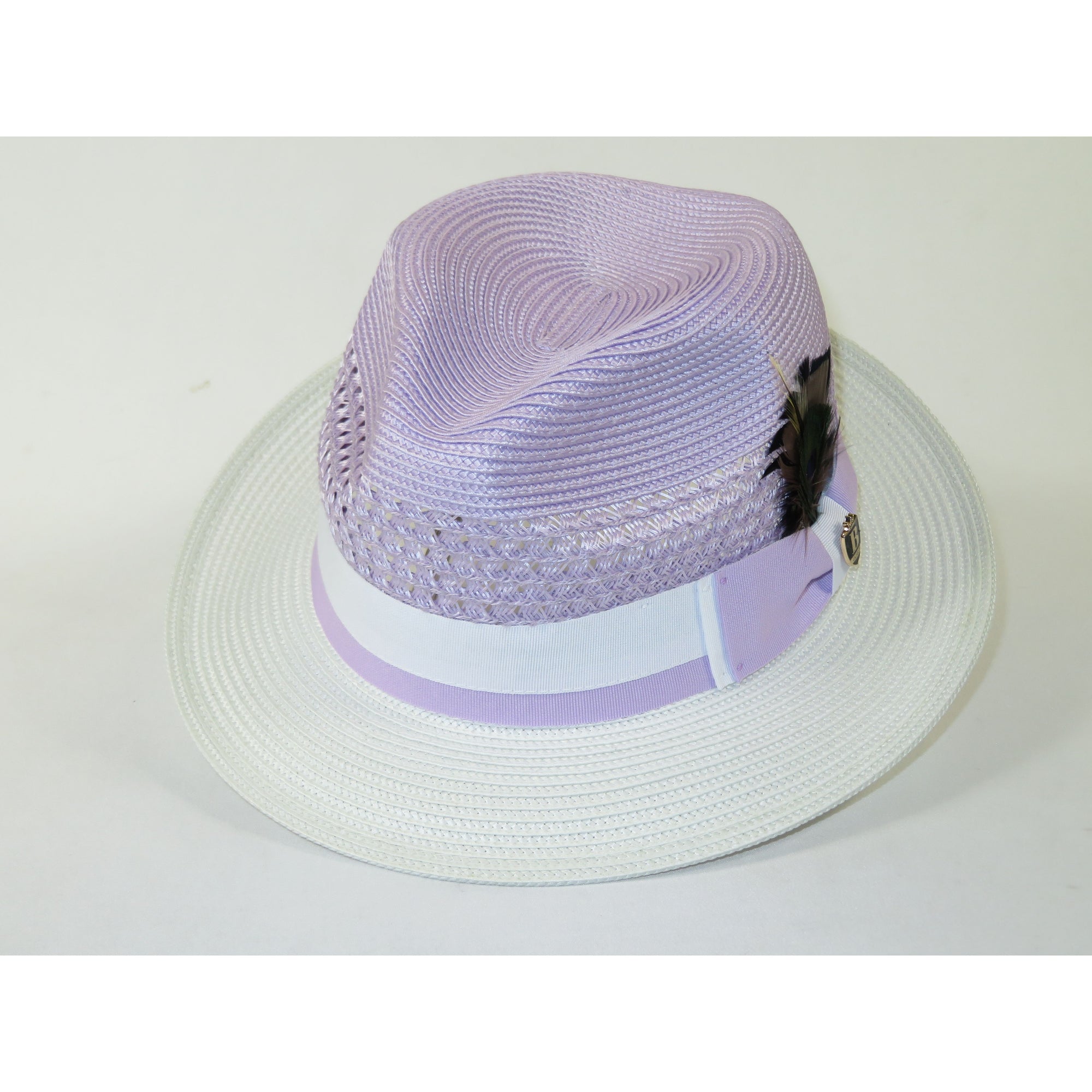 Men's Bruno Capelo Belvedere 2-Tone Straw Style Fedora Hat BD974 Lavender