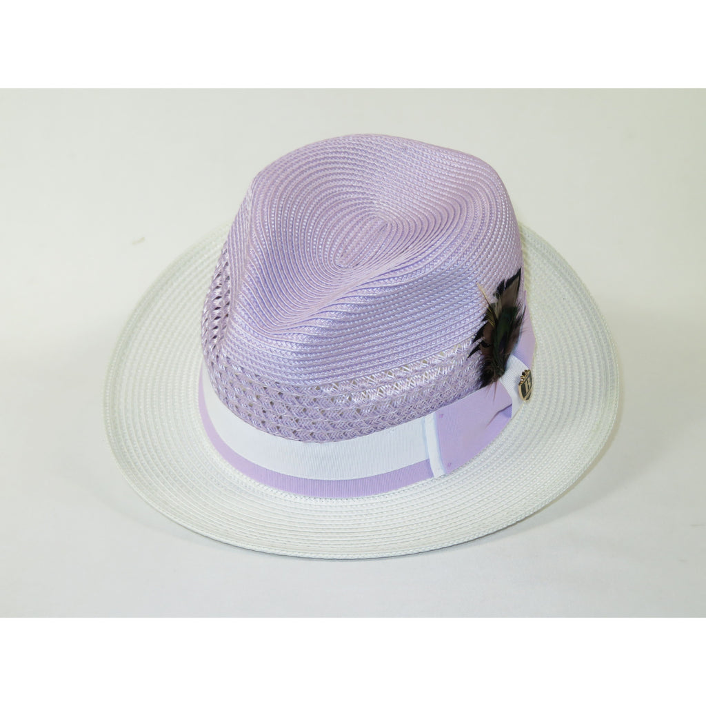 Men's Bruno Capelo Belvedere 2-Tone Straw Style Fedora Hat BD974 Lavender