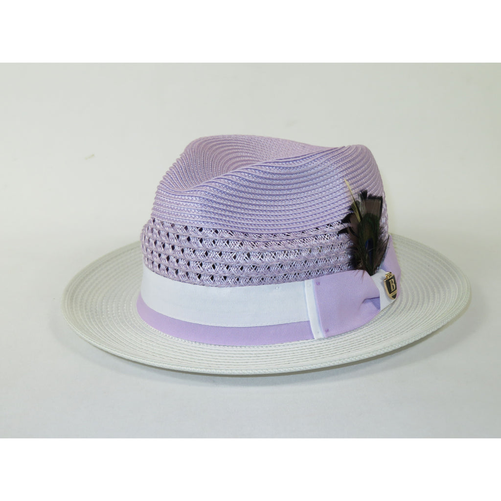 Men's Bruno Capelo Belvedere 2-Tone Straw Style Fedora Hat BD974 Lavender