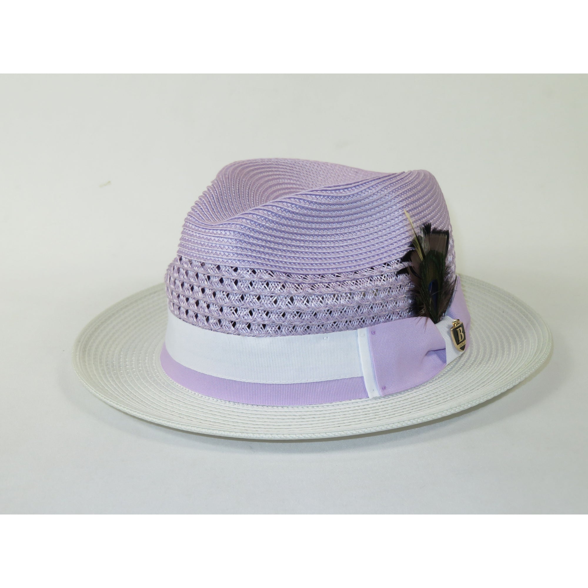 Men's Bruno Capelo Belvedere 2-Tone Straw Style Fedora Hat BD974 Lavender