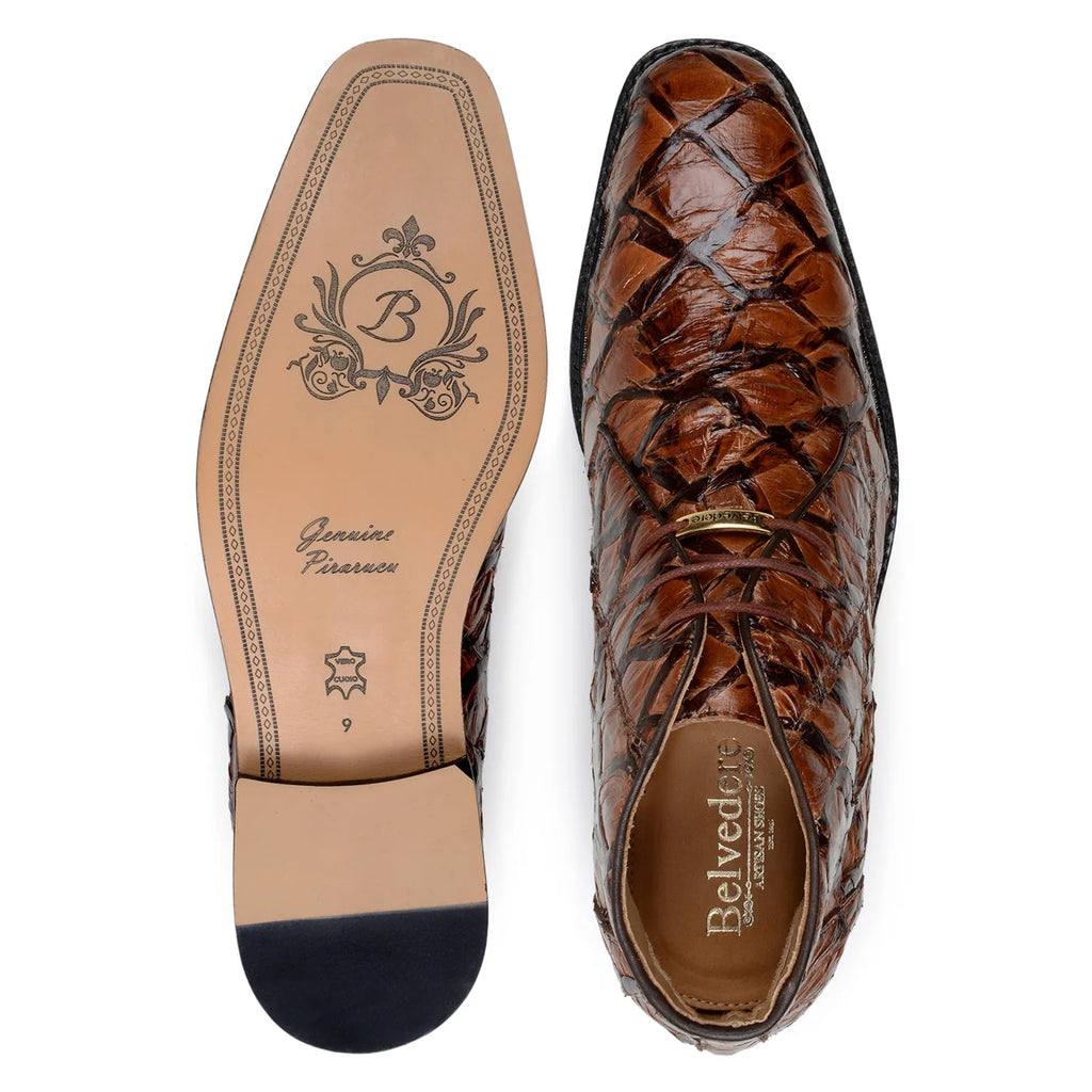 Belvedere Ciro Men's Shoes Exotic Pirarucu Classic Chukka Boot BR03 Almond