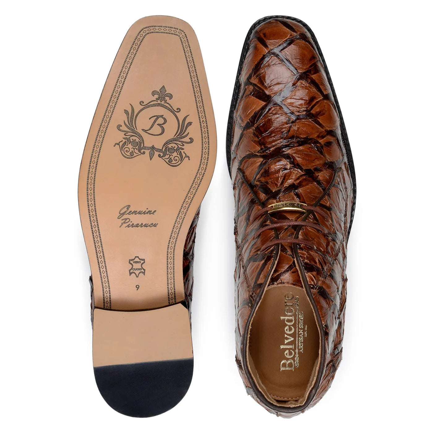 Belvedere Ciro Men's Shoes Exotic Pirarucu Classic Chukka Boot BR03 Almond