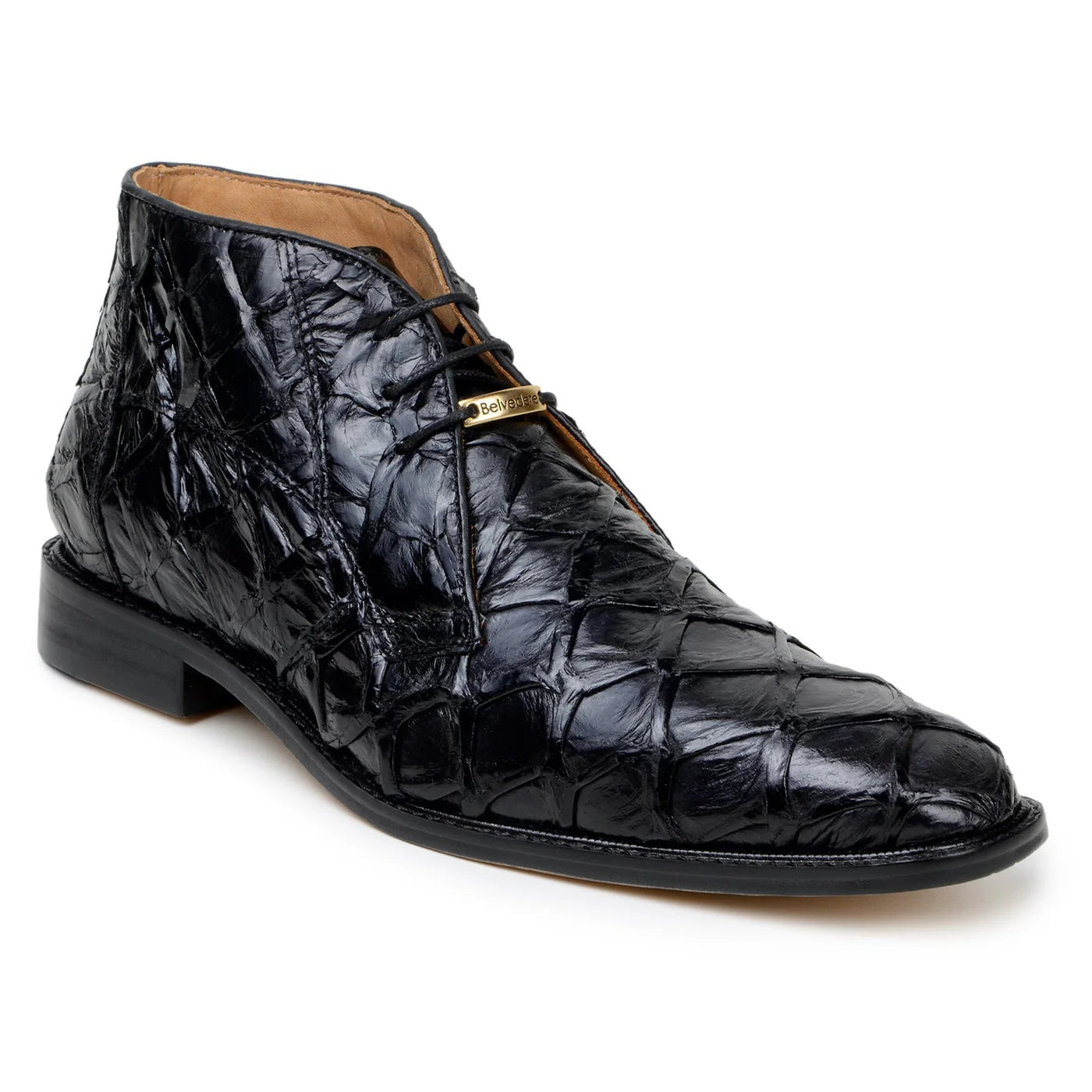 Belvedere Ciro Men's Shoes Exotic Pirarucu Classic Chukka Boot Black BR03