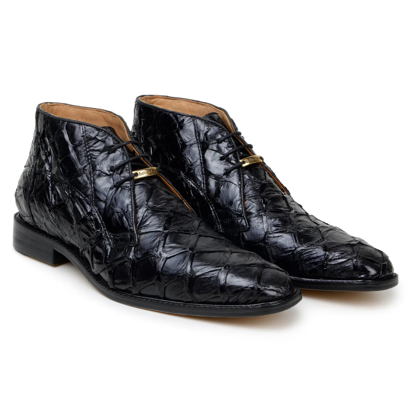 Belvedere Ciro Men's Shoes Exotic Pirarucu Classic Chukka Boot Black BR03