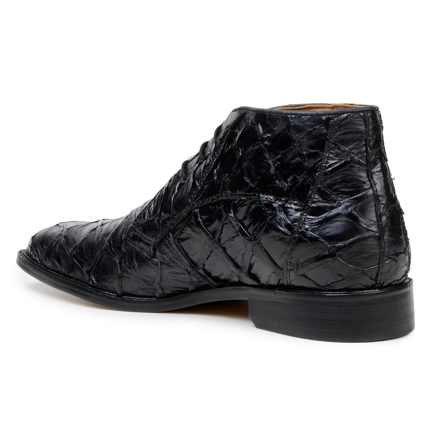 Belvedere Ciro Men's Shoes Exotic Pirarucu Classic Chukka Boot Black BR03