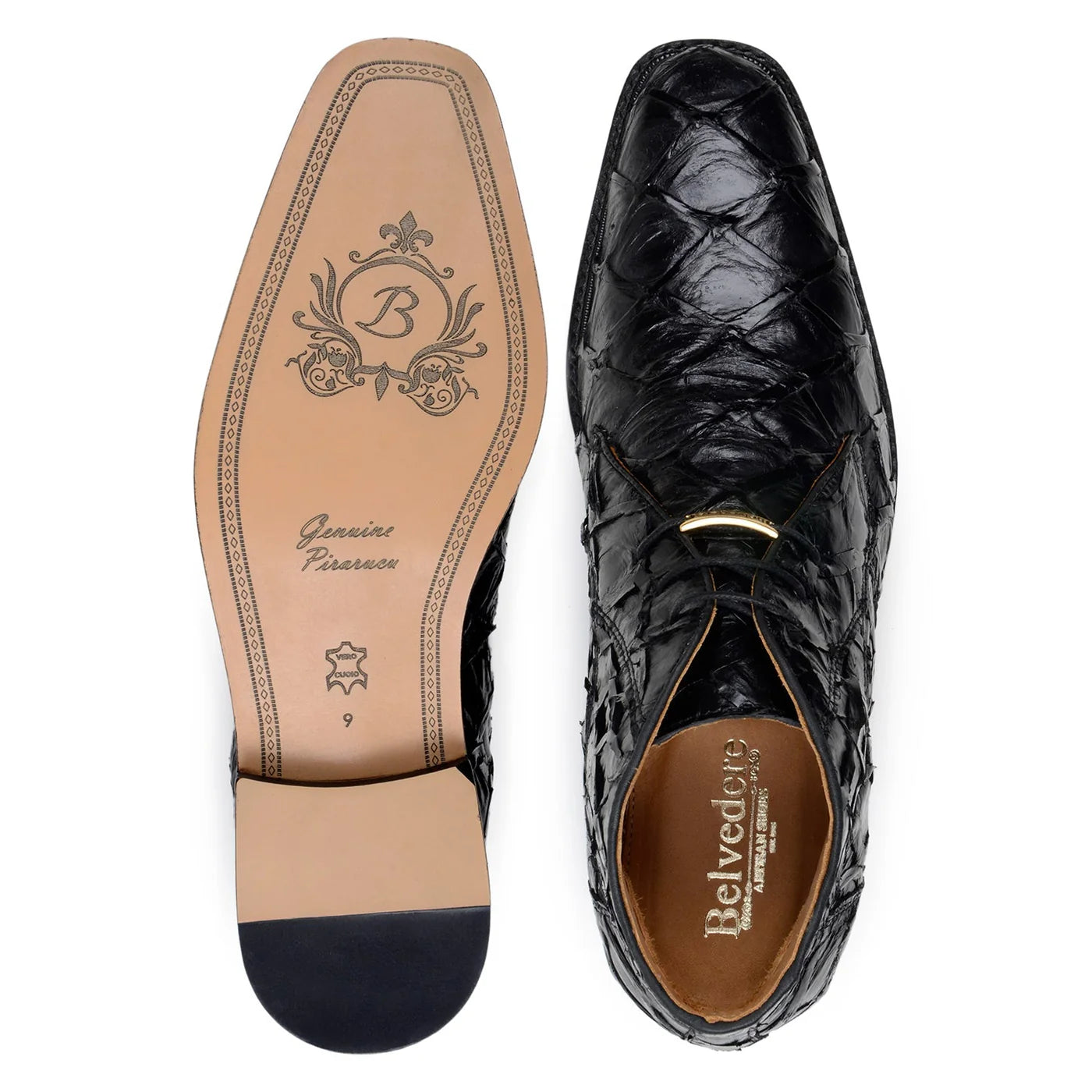 Belvedere Ciro Men's Shoes Exotic Pirarucu Classic Chukka Boot Black BR03