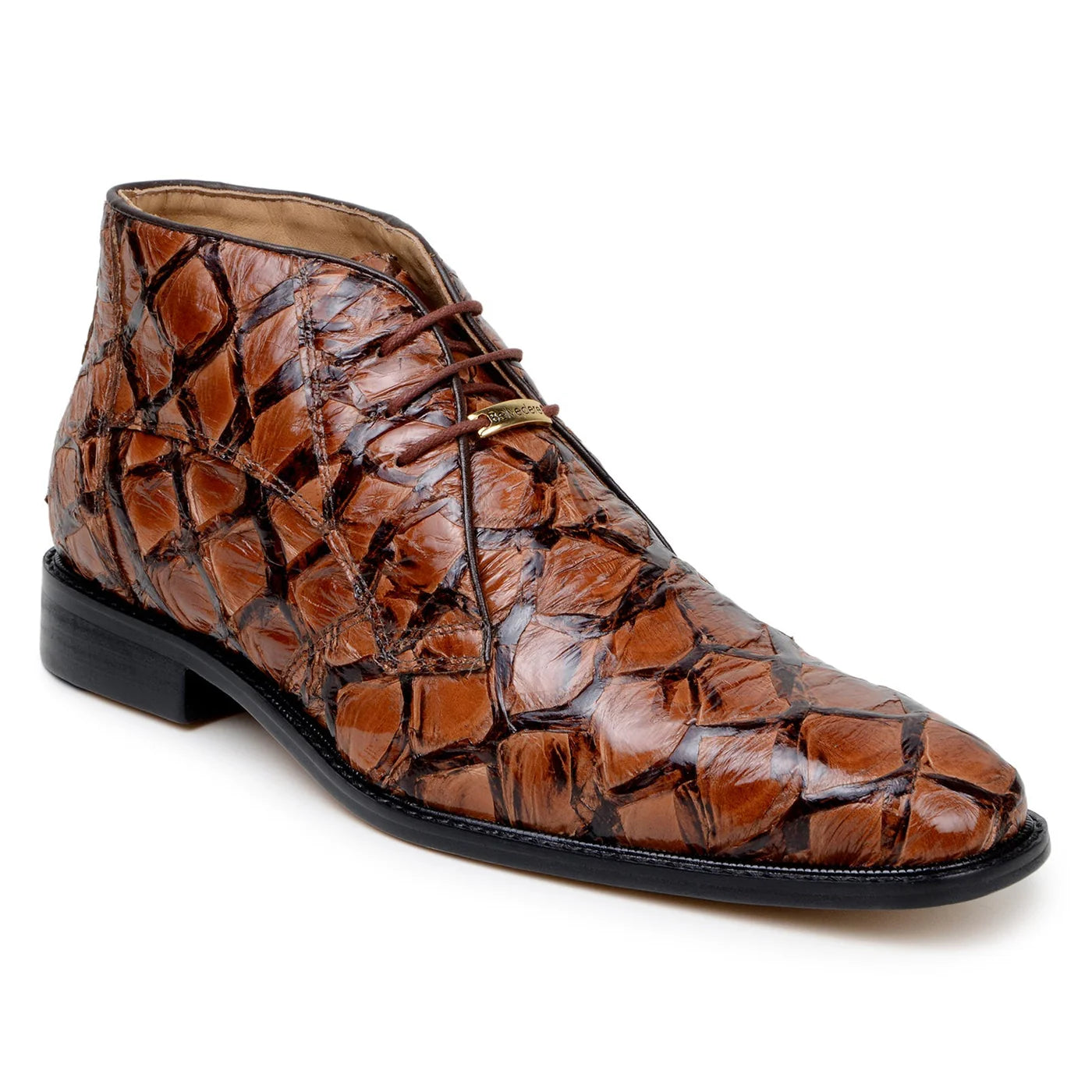 Belvedere Ciro Men's Shoes Exotic Pirarucu Classic Chukka Boot BR03 Almond
