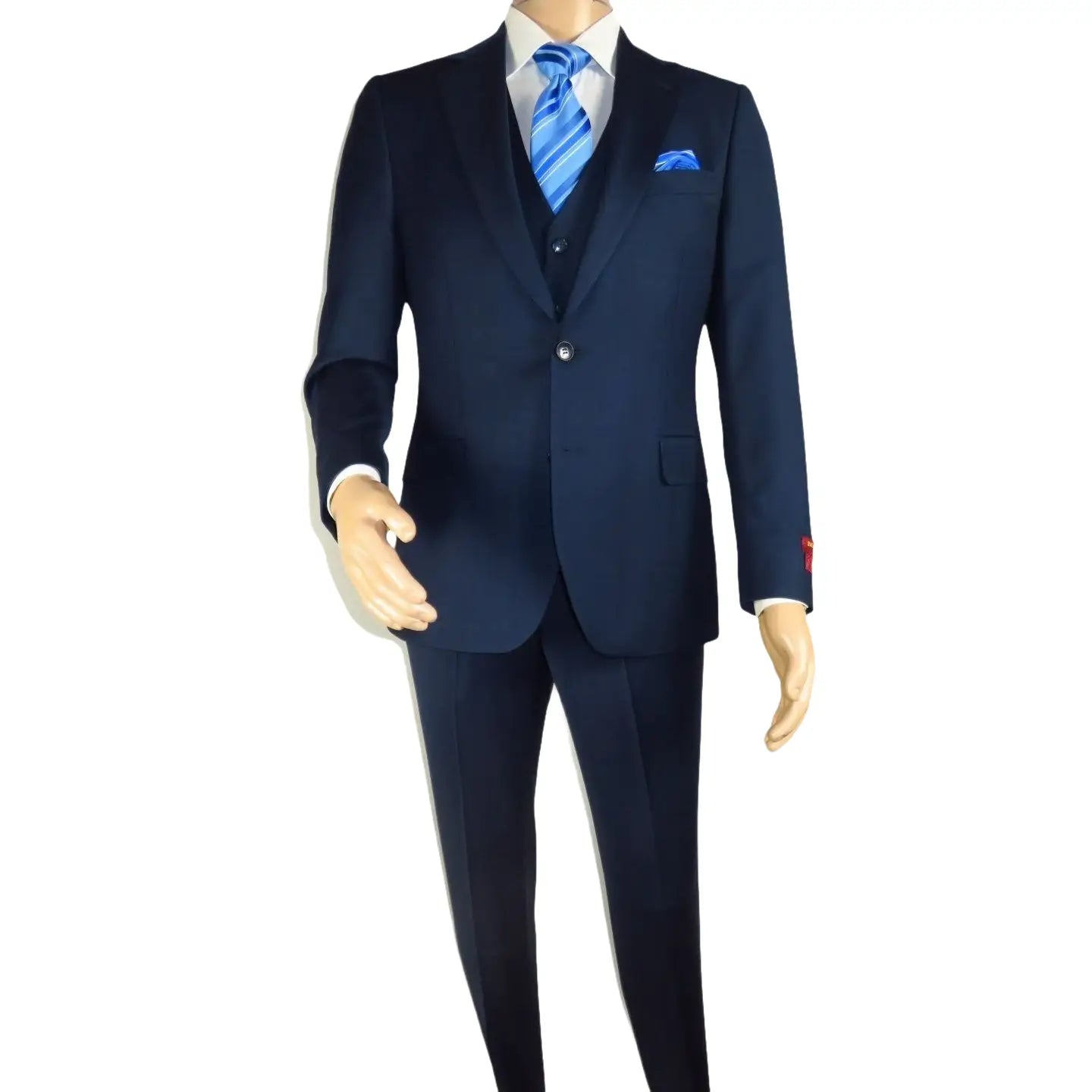 Men Suit BERLUSCONI Turkey 100% Italian Wool Super 180's 3pc Vested #Ber16 Navy