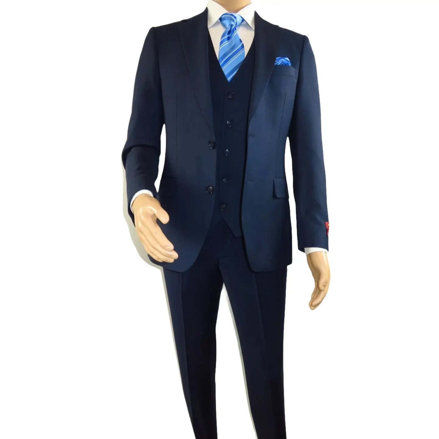 Men Suit BERLUSCONI Turkey 100% Italian Wool Super 180's 3pc Vested #Ber16 Navy