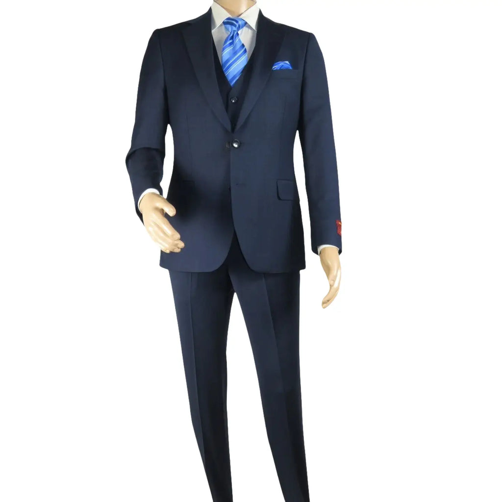 Men Suit BERLUSCONI Turkey 100% Italian Wool Super 180's 3pc Vested #Ber16 Navy