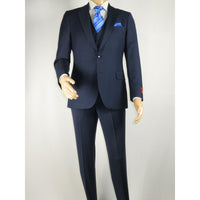 Men Suit BERLUSCONI Turkey 100% Italian Wool Super 180's 3pc Vested #Ber16 Navy