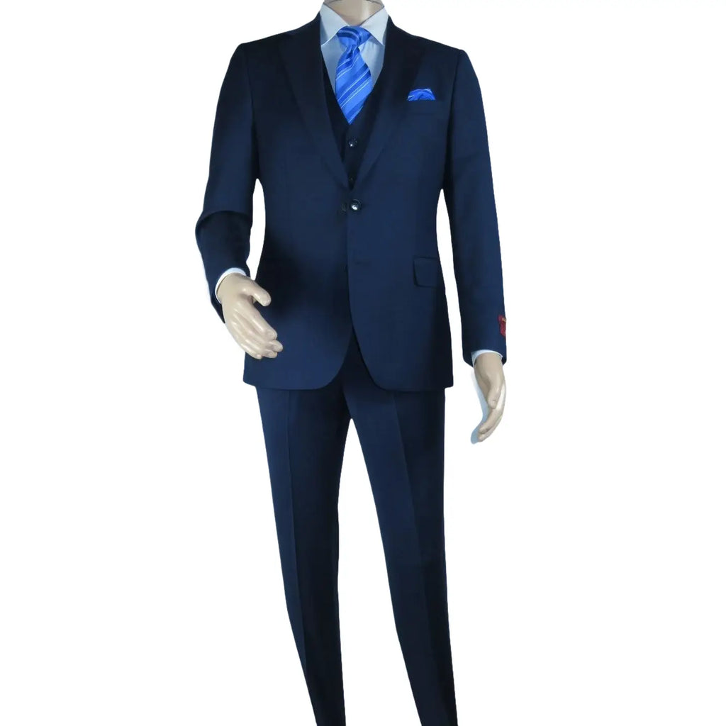 Men Suit BERLUSCONI Turkey 100% Italian Wool Super 180's 3pc Vested #Ber16 Navy