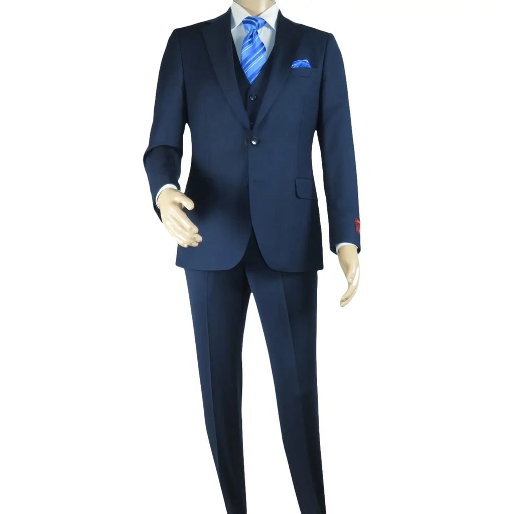 Men Suit BERLUSCONI Turkey 100% Italian Wool Super 180's 3pc Vested #Ber16 Navy