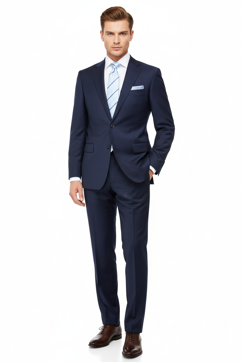 Men Suit BERLUSCONI Turkey 100% Soft Italian Wool Super 180's #Ber28 Navy Blue