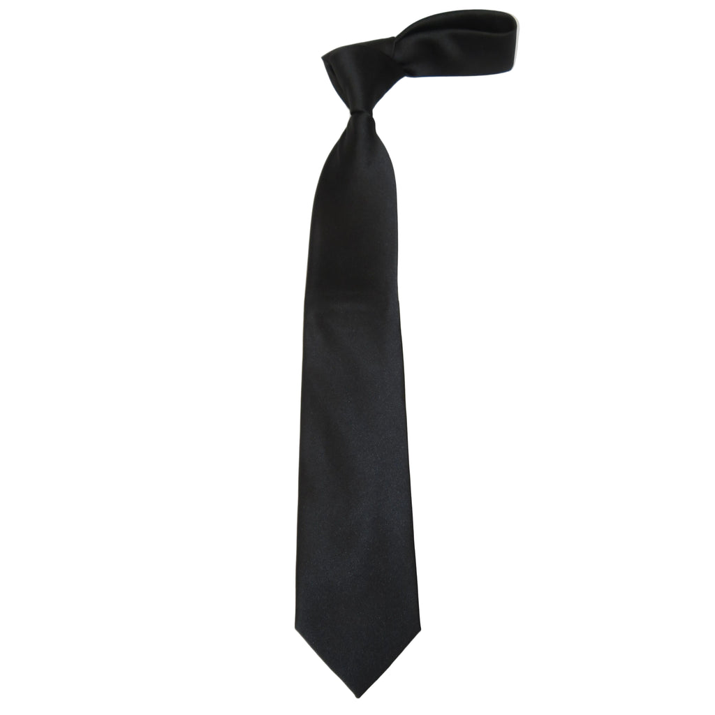 Men's Bergamo New York Tie Satin Silky Feel #Berg-1 Solid Black