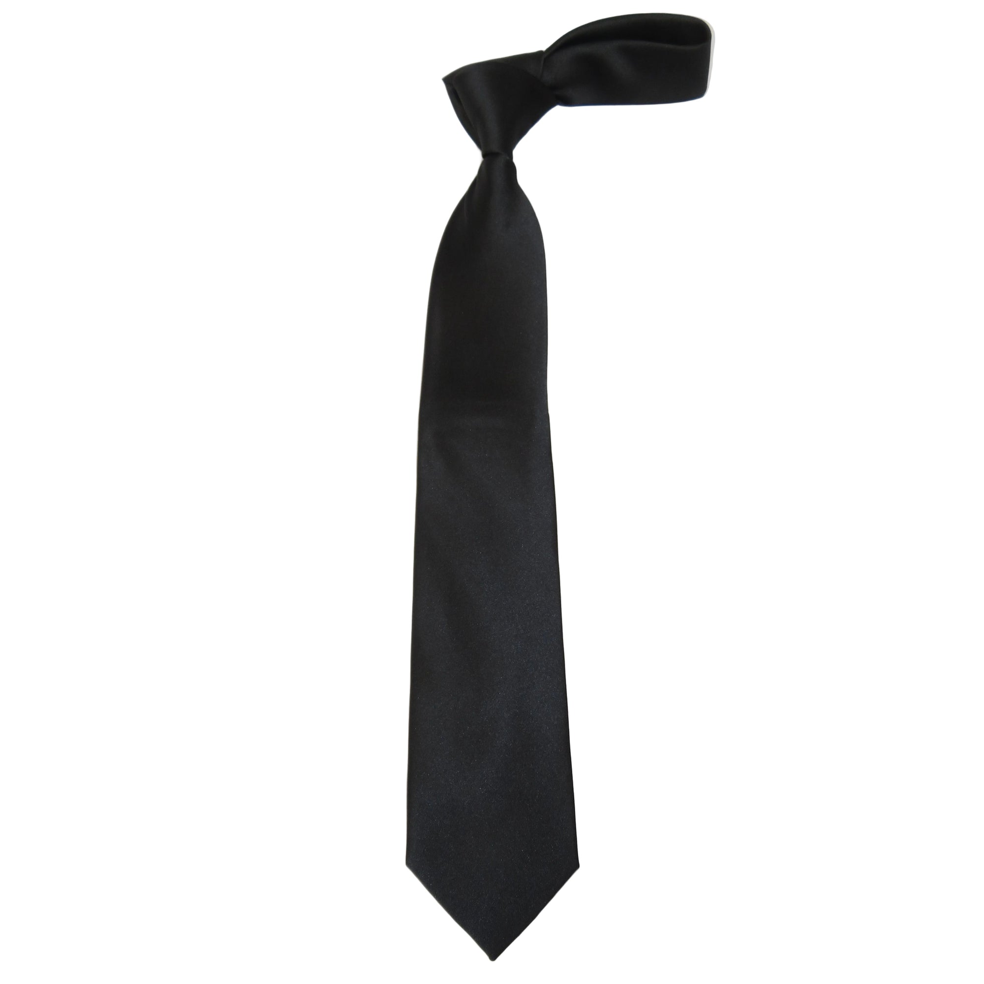 Men's Bergamo New York Tie Satin Silky Feel #Berg-1 Solid Black