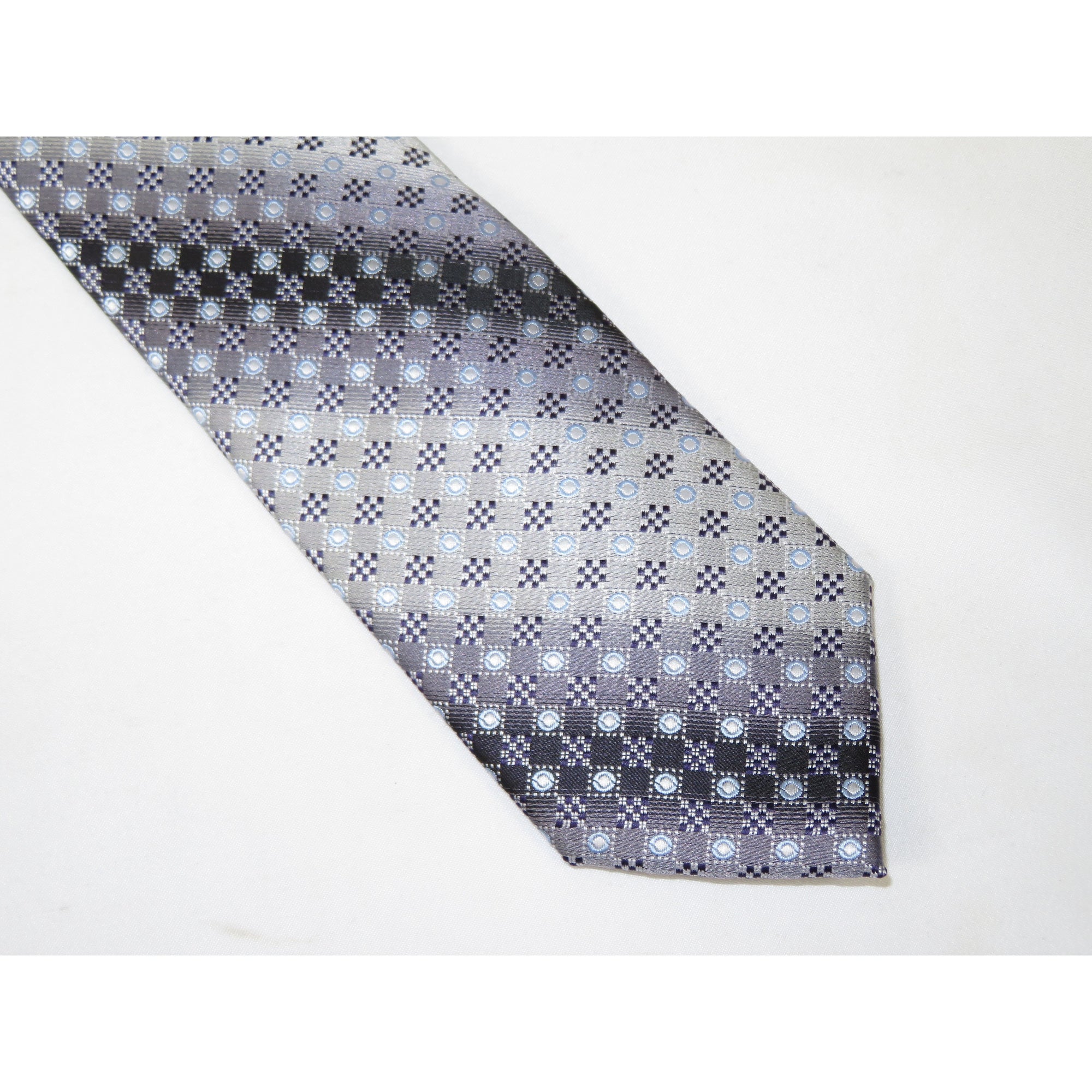 Men's Bergamo New York Tie Satin Silky Feel #Berg-2 Gray Two Tone Circles