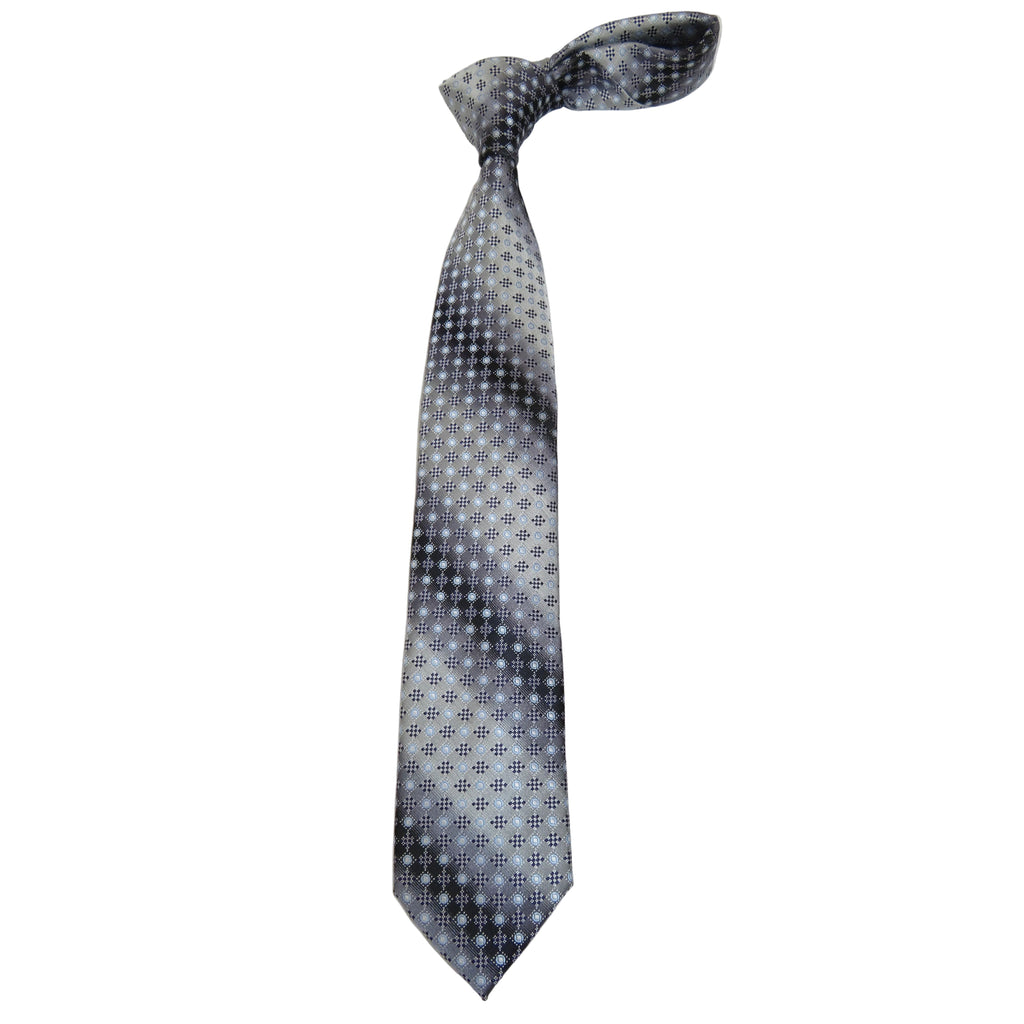 Men's Bergamo New York Tie Satin Silky Feel #Berg-2 Gray Two Tone Circles