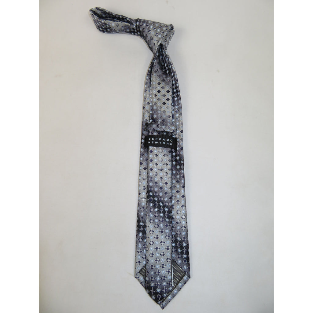 Men's Bergamo New York Tie Satin Silky Feel #Berg-2 Gray Two Tone Circles