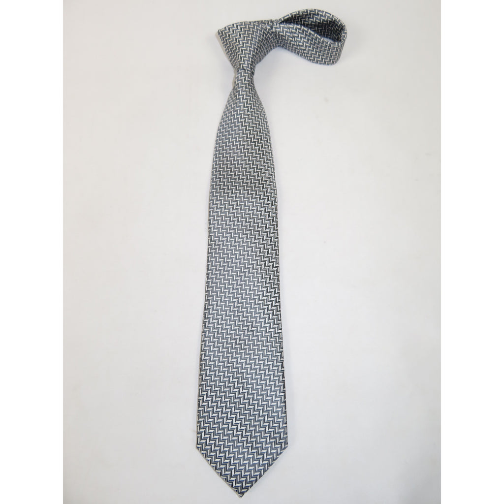 Men's Bergamo New York Tie Satin Silky Feel #Berg-3 Silver Gray Herringbone