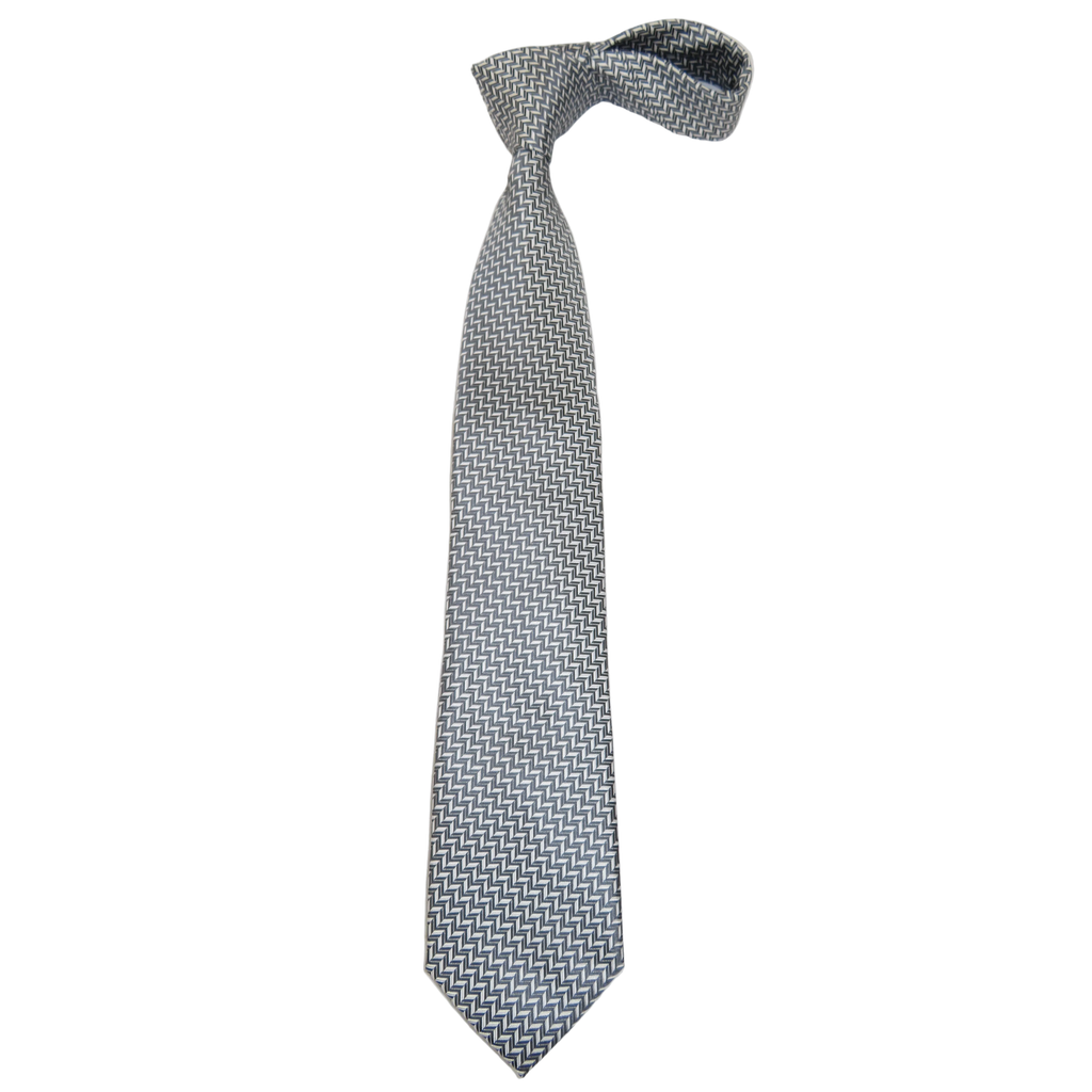 Men's Bergamo New York Tie Satin Silky Feel #Berg-3 Silver Gray Herringbone