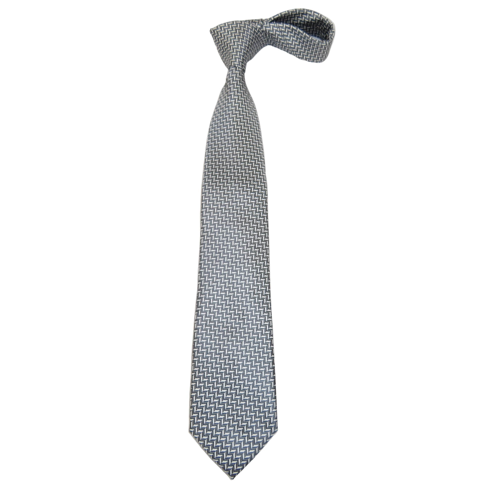 Men's Bergamo New York Tie Satin Silky Feel #Berg-3 Silver Gray Herringbone