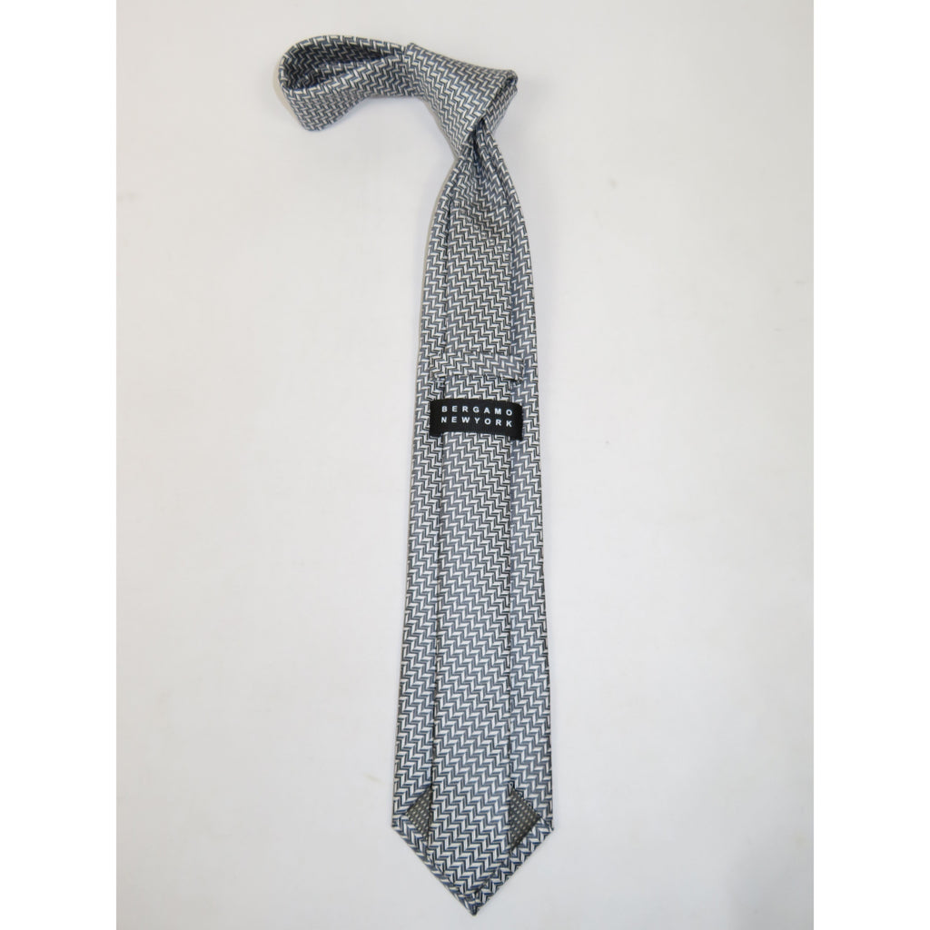 Men's Bergamo New York Tie Satin Silky Feel #Berg-3 Silver Gray Herringbone
