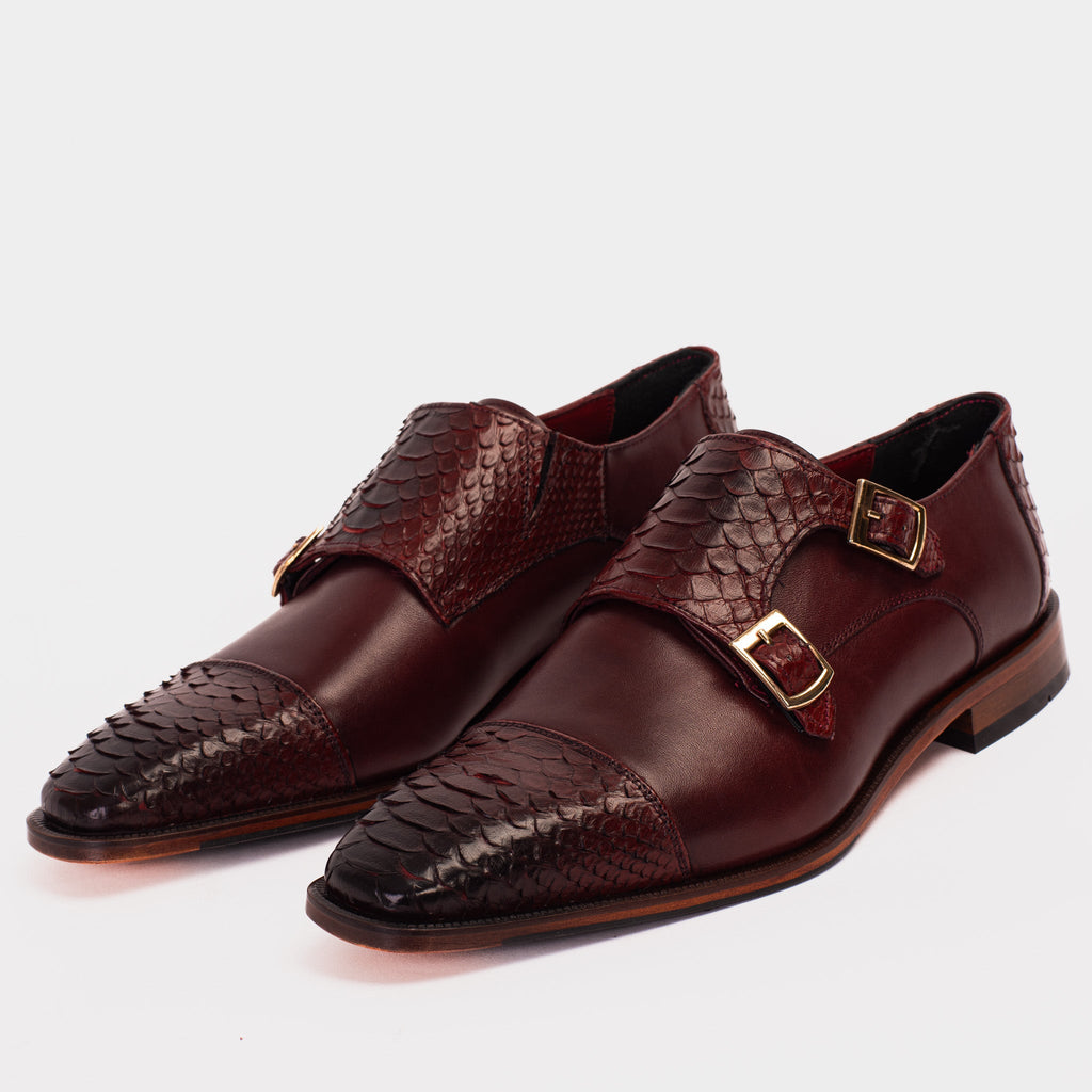 Vinci The Bishkek Burgundy Leather Cap Toe Double Monk Strap Men  Shoes