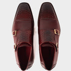 Vinci The Bishkek Burgundy Leather Cap Toe Double Monk Strap Men  Shoes