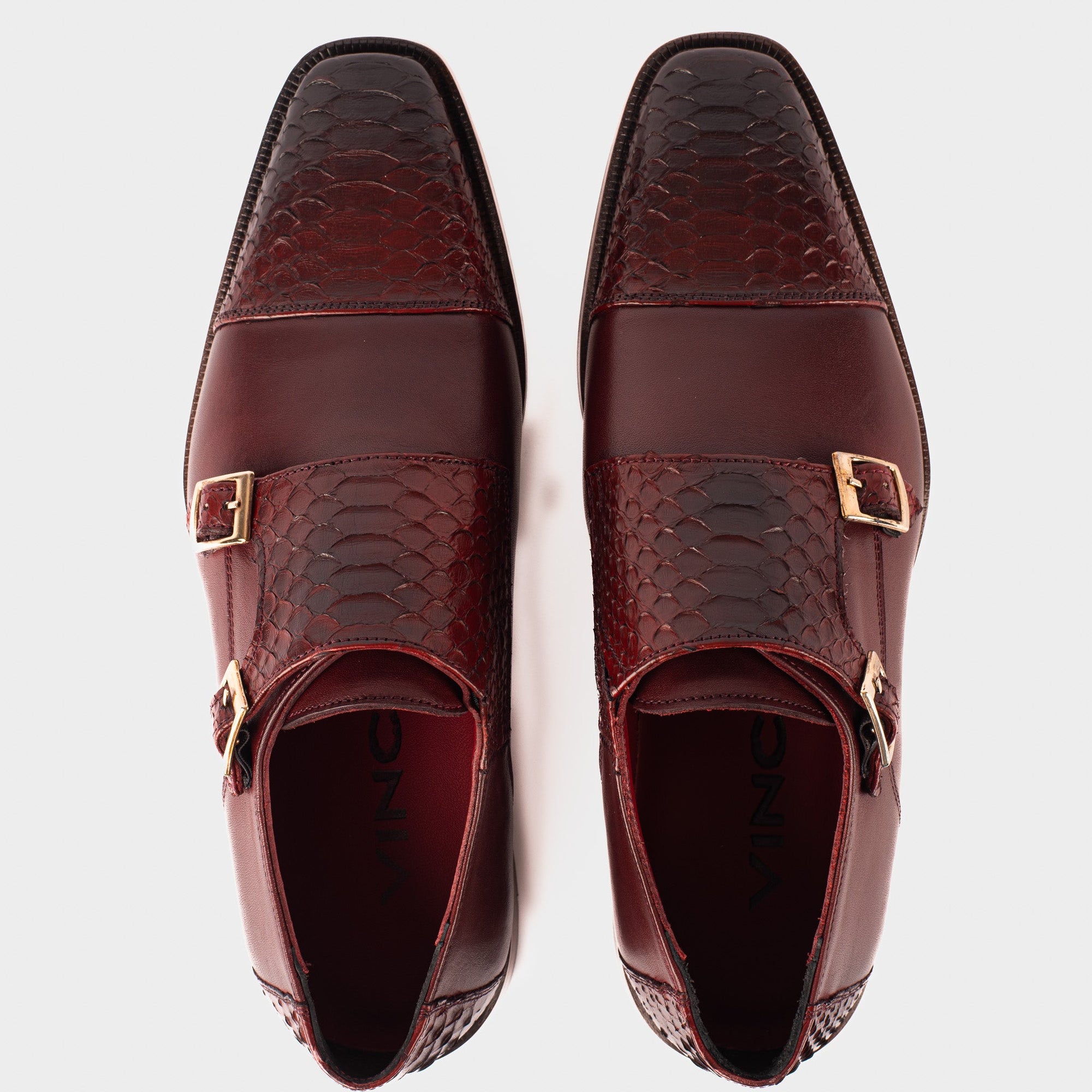 Vinci The Bishkek Burgundy Leather Cap Toe Double Monk Strap Men  Shoes