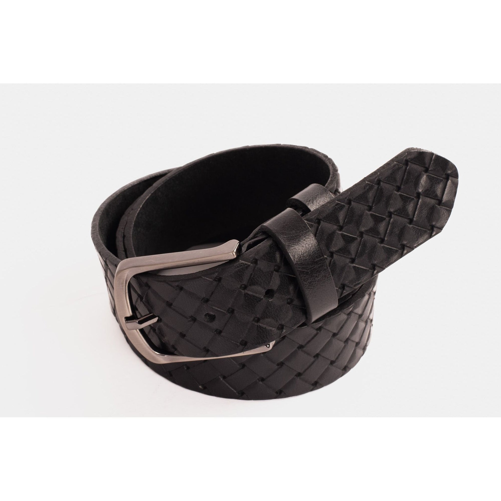 The Turan Black Woven Leather Belt
