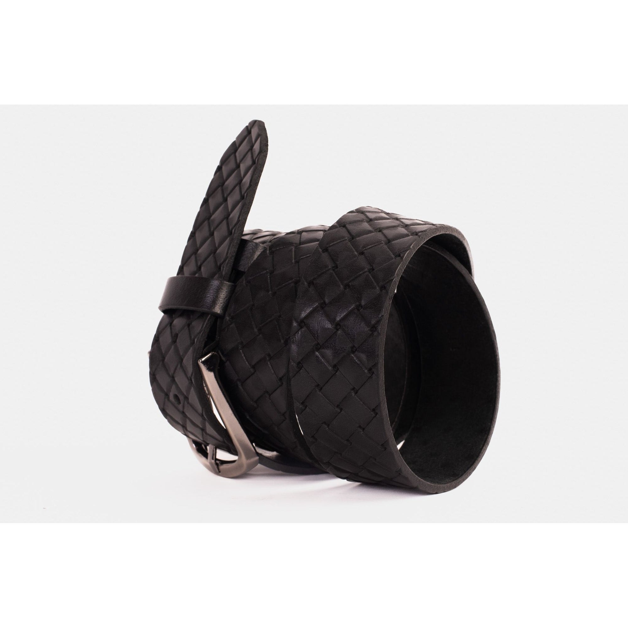 The Turan Black Woven Leather Belt
