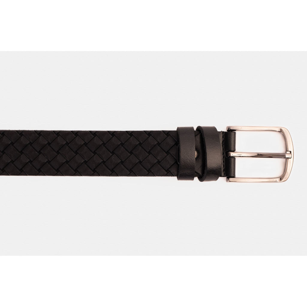 The Turan Black Woven Leather Belt