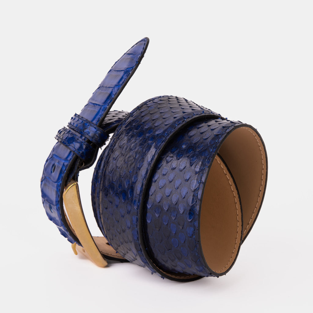 The Boss Navy Blue Snake Leather Belt