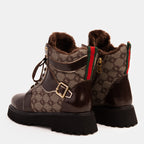 The Boston Brown Leather Lace-Up Ankle Women Boot With a Side Zipper