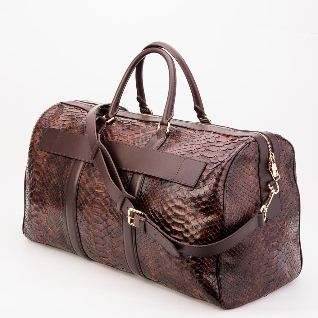 The Velar Brown Hand-Painted Snake Leather Weekender Bag